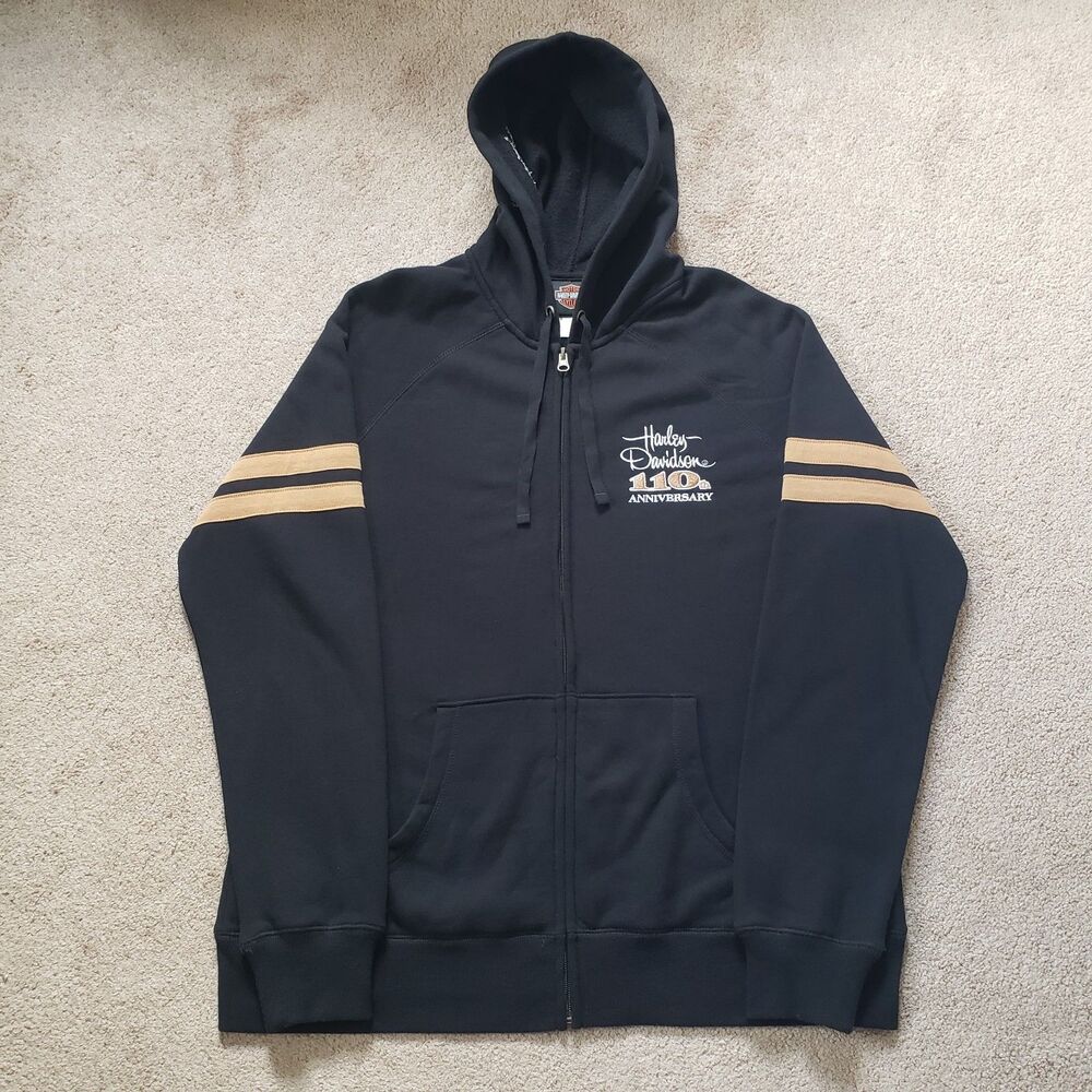 Harley-Davidson 110th Anniversary Full-Zip Fleece Hoodie Black XL Embroidered